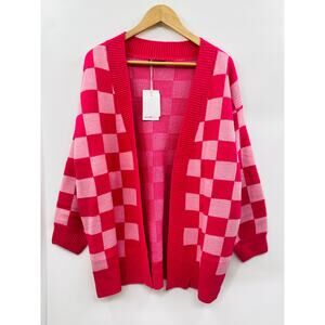 Pink Checkered cardigan sweater